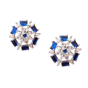 Blue Earrings in Silver Tone-Studs in Fine Stone Settings