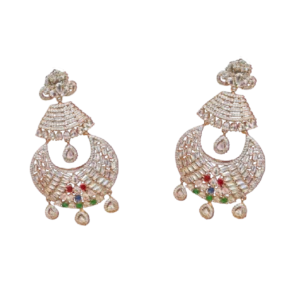 Copper Colour Earrings- Fine Silver Tone Stone Setting displayed without any BG