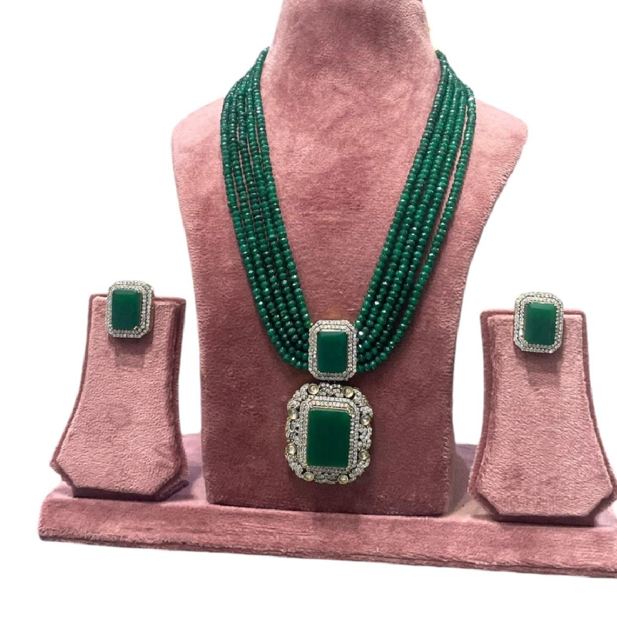 Emerald Green Colour Necklace Set-Regal Layered Neckpiece