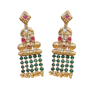 Emerald Green Earrings in Golden Tone