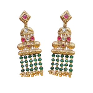 Emerald Green Earrings in Golden Tone, Image with No Background