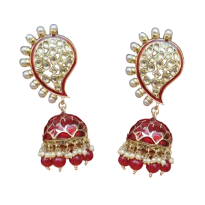Ethnic Jhumki Earrings with Red Drops