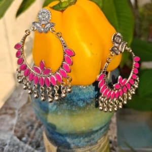 Pink Danglers with Big Rings