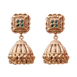 Golden Ethnic Jhumka Earrings with Embedded Stone