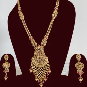 Golden Ethnic Necklace Set-Temple Long Neckpiece