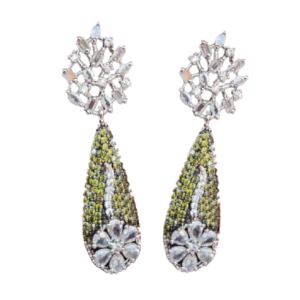 Green Colour Danglers in Silver Touch