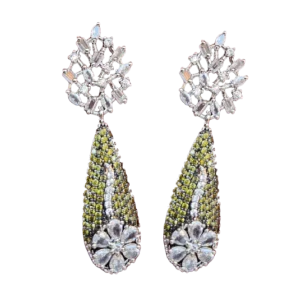 Green Colour Danglers in Silver Touch