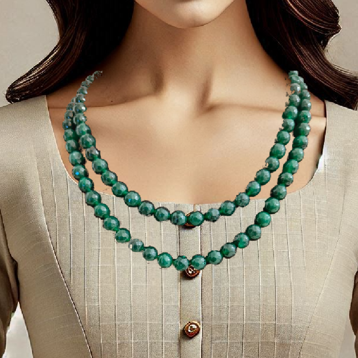 Green Two Layer Stone Necklace-Adorable piece pic2