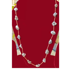 Grey Shell Pearls Necklace- Beaded Long