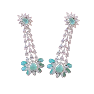 Light Sea Green Earrings-Intricate Stone Settings