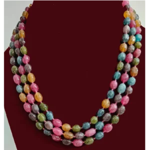 Multicolor Multilayer Stone Necklace Beaded displayed on a maroon mannequin