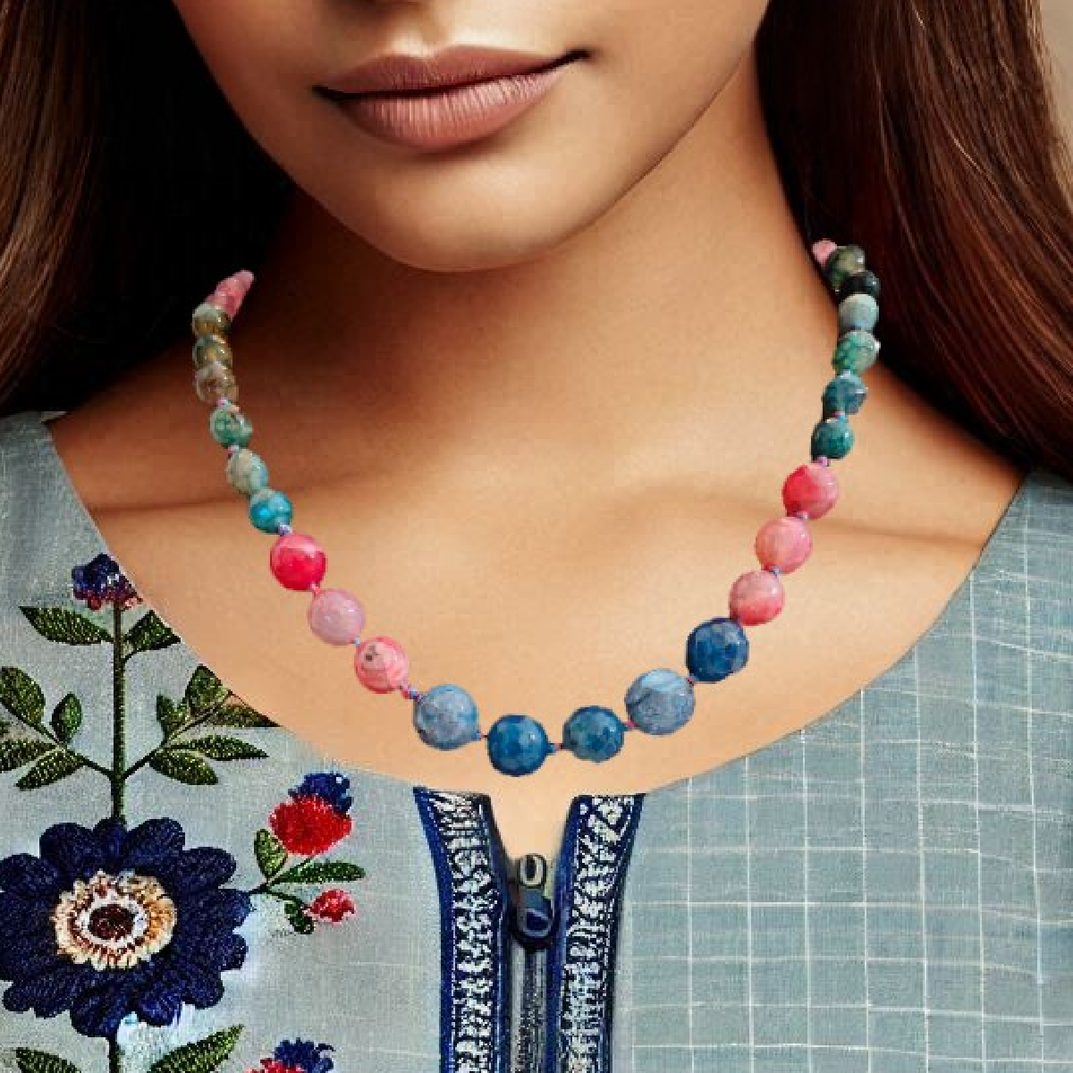 Multicolor Stone Collar Necklace - Elegant Neckpiece pic2