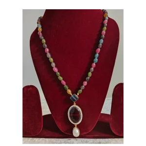 Multicolor Stone Necklace with Pendant- Minimalist