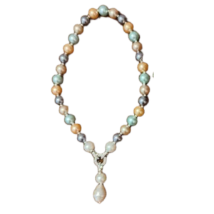 Multicolour Necklace in Pastels With Pearl Pendant