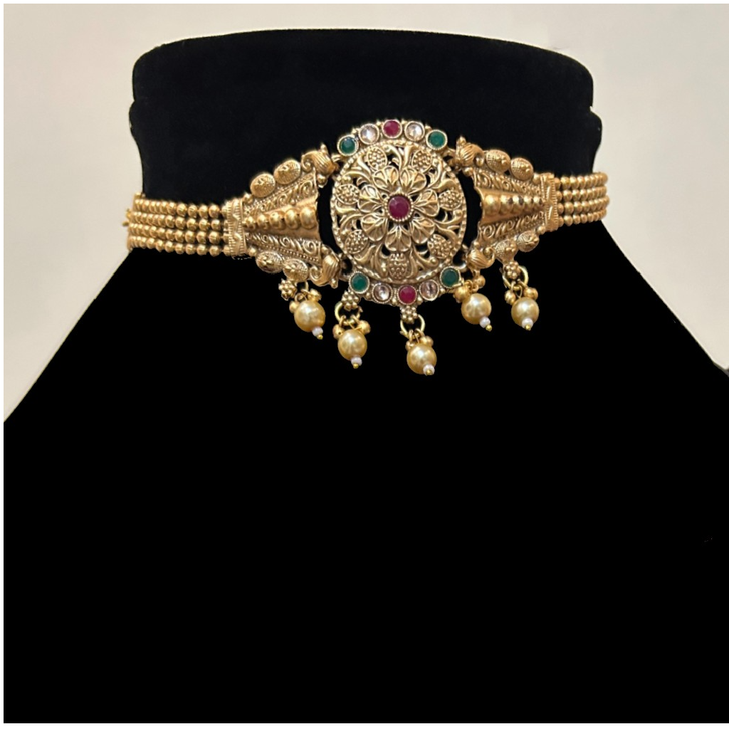 Golden Ethnic Choker with Beautiful Center Piece