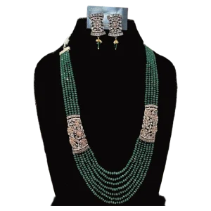 Green Multistrand Necklace Set-Oyster Pink Earrings