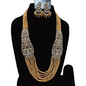 Beige Multistrand Necklace set with Pastel Brown Earrings