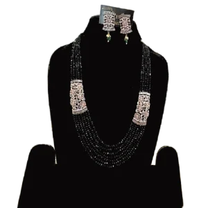 Green Layered Necklace Set-Spicy Pink Earrings