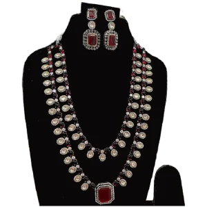 Pink Stone Necklace Set-Layered
