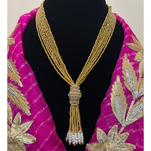 Beige long Necklace in Crystal Beads Tassel Style