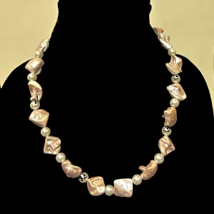 Peach Shell Necklace with Beads in Collar Length