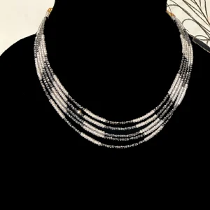 Black and White Necklace in Multilayer Cut Stone