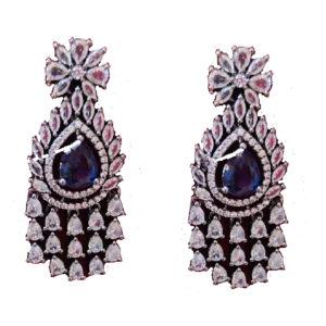 Navy Blue Earrings in Intricate Stone Work