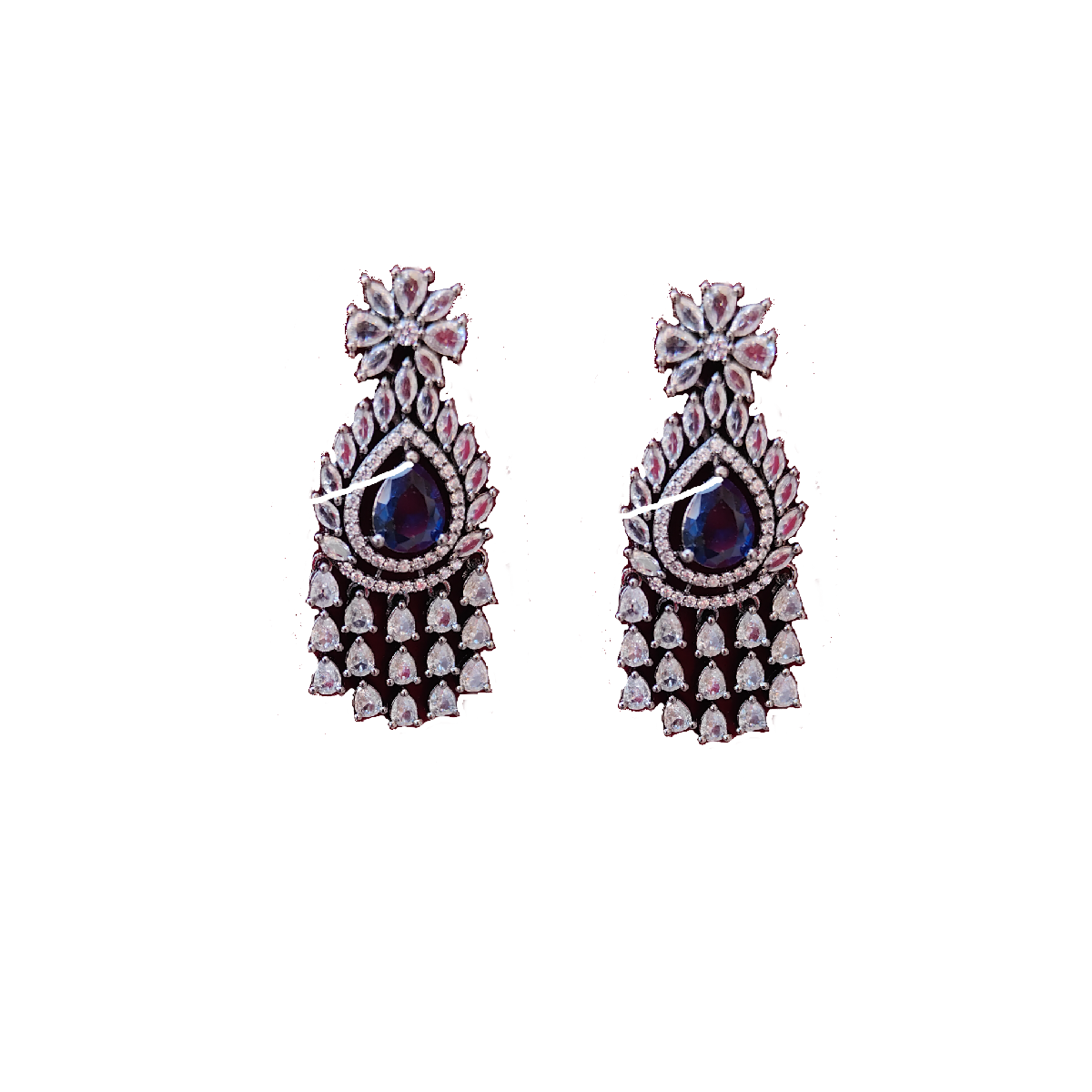 Navy Blue Earrings in Intricate Stone Work