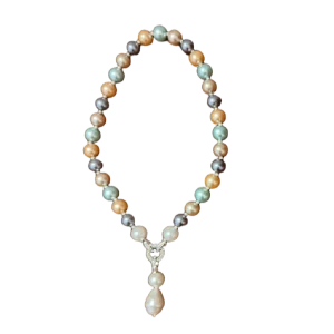 Pastel Multicolour Necklace with Pearl Pendant
