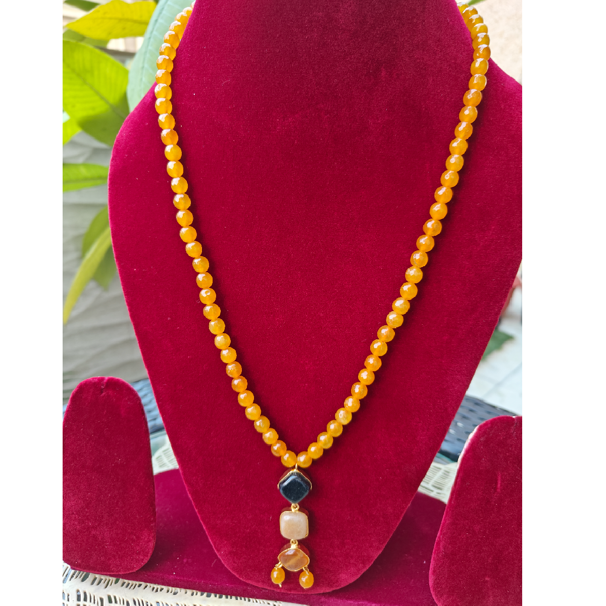 Peach Colour Long Necklace-Graceful Piece