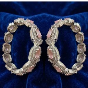 Pink Bracelet-Intricate Stone Work in pair placed on blue velvet