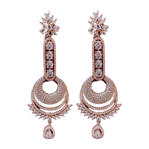 Rose Gold Colour Earrings in Fine Stone Setting