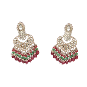 Ruby Colour Earrings-Green Red Drops displayed without any background