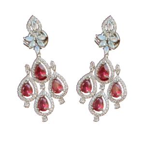 Ruby Colour Stone Earrings-Fine Stone Settings