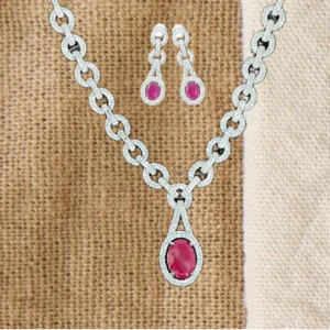 Ruby Stone AD Necklace Set in Collar Length