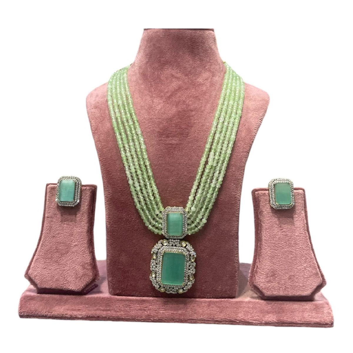 Sea Green Colour Necklace Set-Regal Layered Neckpiece-Sea green colour variant