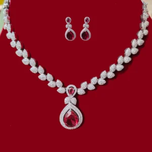 Silver Colour Necklace in Fine Stones- Graceful Set