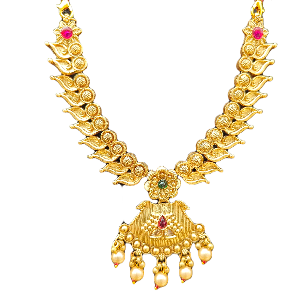 Golden Ethnic Collar Necklace-Kundan work Pendant