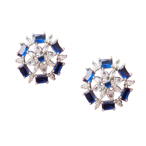 Blue Earrings in Silver Tone-Studs in Fine Stone Settings