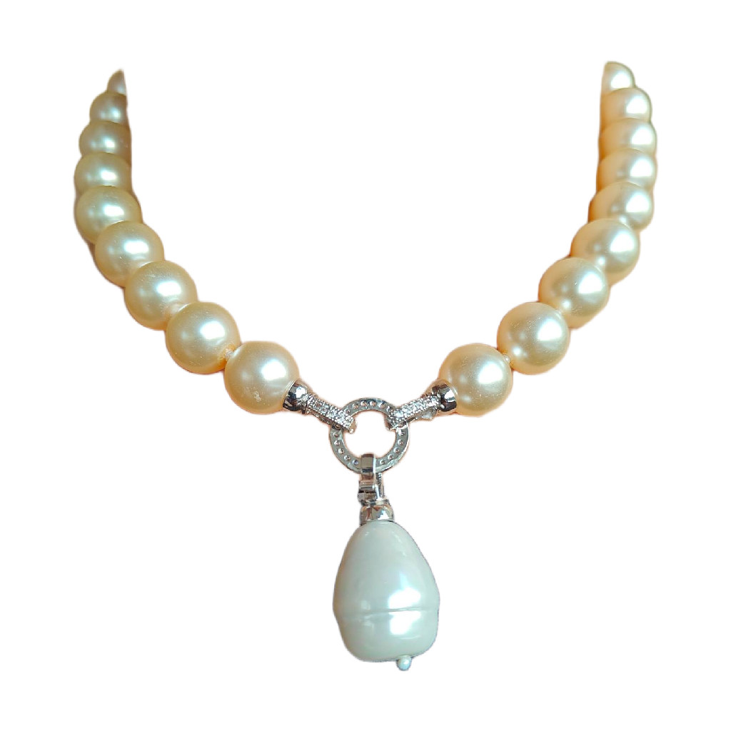 Beige Necklace with Pearl Drop