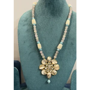 Handcrafted Mother of Pearl Pendant Necklace with Turquoise and Moonstone Beads