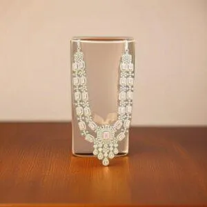 Pink Stone Necklace-Dual Layer Stone Studded Set-studio display